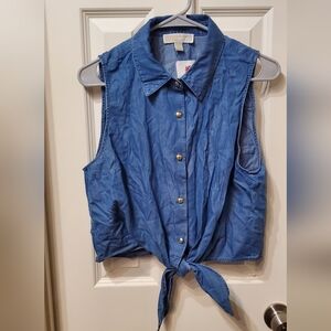 Michael Kors Blue Sleeveless Button-Up Top Size Large